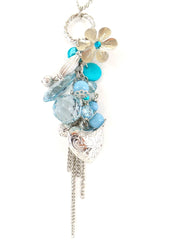 Halskette Schmuck - Art Perlen Blau / Türkis mit Herz / Blume Anhänger Schmuck