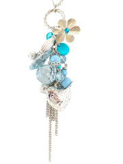 HALSKETTE Schmuck - Art Perlen Blau / Türkis mit Herz / Blume Anhänger Schmuck