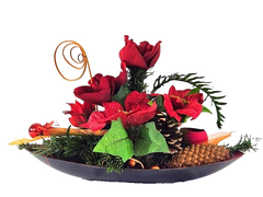 Casa-Poador Weihnachtsgesteck Schale rot orange Amaryllis W-Sterne künstlich Deko