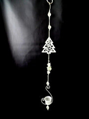 Teelichthalter Weiß Tannenbaum Ornamentik Metall Milchglas 82 L Fensterhänger