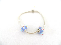 Armband Beadsarmband 20 cm Clipverschluss 2 blaue Glasperlen ohne Innengewinde