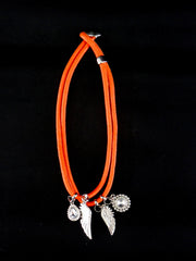 Kette Halskette 20 cm Leder Orange silberfarbene Flügel & Straß Anhänger Top !