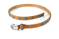 Gürtel Hellbraun 2 cm Breit 90 cm Lang Dornschließe Nieten Neu mit Etikett