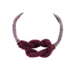 HALSKETTE COLLIER 16 cm D. Band Bourdaux Knoten silber / bordauxfarbene Perlen