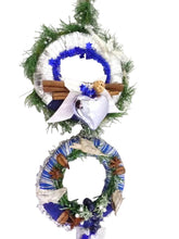 TÜRKRANZ WANDKRANZ Blau Silber Herz Stern künstlich Sterne Tannenbäume Deko