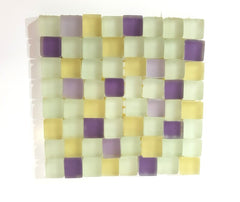 BORDÜRE Glasmosaik Weiß Creme Flieder matt Borde 1 x Quadrat unregelmäßig Deko