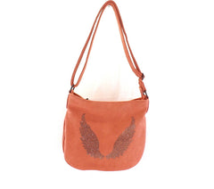 Schultertasche Rose Damen Flügel Motiv silberfarbene Steine