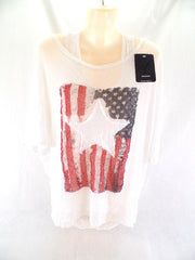 T - Shirt & Top America Vintage Flagge und Stern Weiß One Size Pailetten Top!!