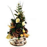 Grabschmuck Gesteck Stockrose Exoten Weiß Grün Natur Zapfen Badam künstlich