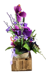 Casa-Poador Künstliches Gesteck Kunstblume Lila in Holzkästchen Blume Geschenk