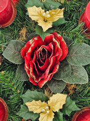 Adventskranz Rot Gold künstliche Tanne 30 cm Kerzen Zapfen Rote Rose