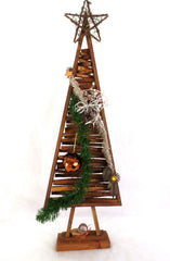 Holz Tannenbaum Braun künstliche Accessoires Sterne Kugel Blätter Dekoration