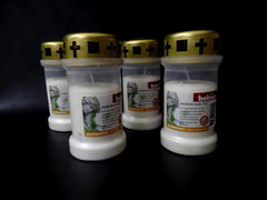 Grablicht Bolsius Dauerbrenner 4 x weiß mit Deckel Grablaterne Premium Qualität
