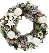 Adventskranz Weiß Jingle Bells künstliche Tanne 35 cm Glöckchen Zapfen Stern