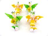 Schmetterling Elfen Figuren Set 4 Stck sitzend Keramik Ton Gelb Grün 8 cm
