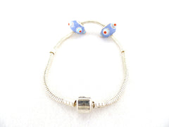 Armband Beadsarmband 20 cm Clipverschluss 2 blaue Glasperlen ohne Innengewinde