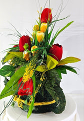 Casa-Poador Gesteck Kunstblumen Naturgefäß Gießkanne Tulpen Frühling Dekoration