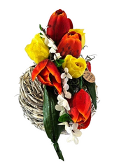 Casa-Poador Gesteck Kunstblumen Naturgefäß rund Kugel Tulpen FrühlingDekoration