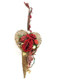 HERZ KÜNSTLICHE DEKOTÜTE Deko zum aufhängen 43 cm L Weihnachten Gold /Rotfarben