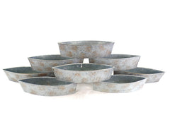 9 Metallgefäße Schiffchen Ellipsenform 30 x 8 x 6,5 blau grau Blumengefäß