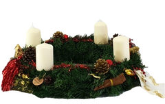 Adventskranz Rot Creme 40 cm künstliche Tanne Kerzen Zimt Zapfen Kugeln