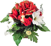 Casa-Poador Grabgesteck Rot Weiß Weihnachtsstern Rosen Kunsttanne Kunstblumen