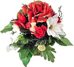 Casa-Poador Grabgesteck Rot Weiß Weihnachtsstern Rosen Kunsttanne Kunstblumen