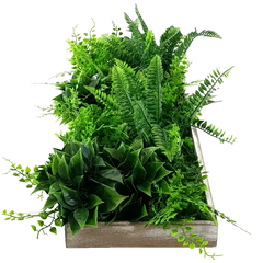 Wandbild Wand Deko Rahmen mit künstlichen Blumen Farn Dekoration