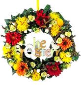 Kranz Tür/Wand Kranz künstlich Gelb Orange Rot 40 cm Holzschild Ostern Geschenk