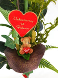 STRAUß ROTE ROSE Wildlotus Bärchenfigur Valentinstecker Kunstblumen 50 cm