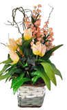 CASA - POADOR GESTECK im Korb mit Kunstblumen Lachs Apricot Tulpen Rosen Deko Geschenk
