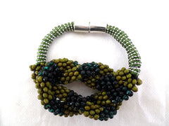 Fashion Jewelry Grün Olivgrün Armband Modeschmuck Magnetverschlus PerlenKnoten