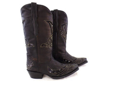 Westernstiefel 38 Schwarz Cowboystiefel Applikationen Paietten Leder spitz Rudel