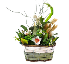 Casa-Poador Ostergesteck Weiß Grün Kunstblumen OsterglockenEier Keramikhase Deko