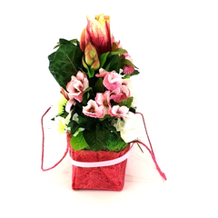 Gesteck Seide Rosa Weiß Kunstblumen Sisaltasche Frühling Magnolie Figuren 32 H