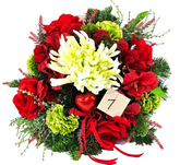 Casa-Poador Grabschmuck rotcreme Rosen Chrysantheme Seidentanne Kunstblumen Herz