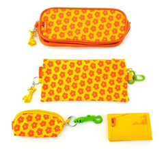 Schüleretui Stifteetui 4 tlg Schlüsseletui Geldbörse Unbefüllt Gelb Orange Kika