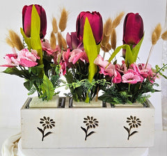 Casa-Poador Gesteck Kunstblumen Tulpen Lagurus Glas künstlich Geschenk Deko