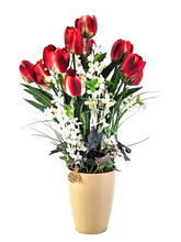 Casa-Poador Topfblume Tulpen Ginster Efeu künstlich Rot Weiß Kunstblume Deko