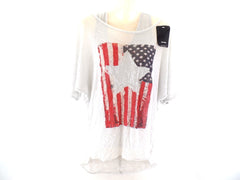 T - Shirt & Top America Vintage Flagge und Stern Grau One Size Pailetten Top !!