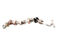 ARMBAND mit Leder in Weiß, Rosa, Silberfarbene Perlen, Knebelverschluss Top