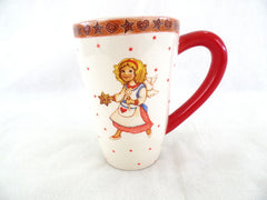 Weihnachtstasse groß Becher mit Henkel Creme Mädchen Sternchen 13,5 cm Hoch