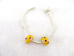 Armband Beadsarmband 18 cm Clipverschluss 2 gelbe Glasperlen ohne Innengewinde