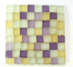 BORDÜRE Glasmosaik Weiß Creme Flieder matt Borde 1 x Quadrat unregelmäßig Deko