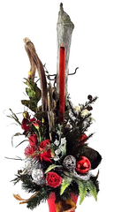 Grabgesteck Trockenblumen künstlich Exoten Rose Rot /Silber Herz Strauß Friedhof