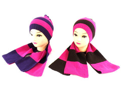 2 er Set Schal & Mütze Pink Lila Pink Braun gestreift Varianten
