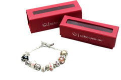 ARMBAND mit Leder in Weiß, Rosa, Silberfarbene Perlen, Knebelverschluss Top