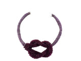 HALSKETTE COLLIER 16 cm D. Band Bourdaux Knoten silber / bordauxfarbene Perlen