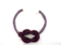 Halskette Collier 16 cm D. Band Bourdaux Knoten silber / bordauxfarbene Perlen