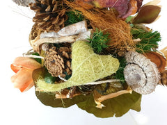 Grabschmuck Exoten Weiß Grün Sisalherz Natur Zapfen Budda Strauß künstlich Fried